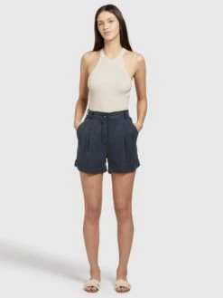 Khujo Shorts Loosefit Bandplooibroek Elida Dames Donkerblauw -Kleding Verkoop 1b2a19aa5add3a79099374f81e49f251