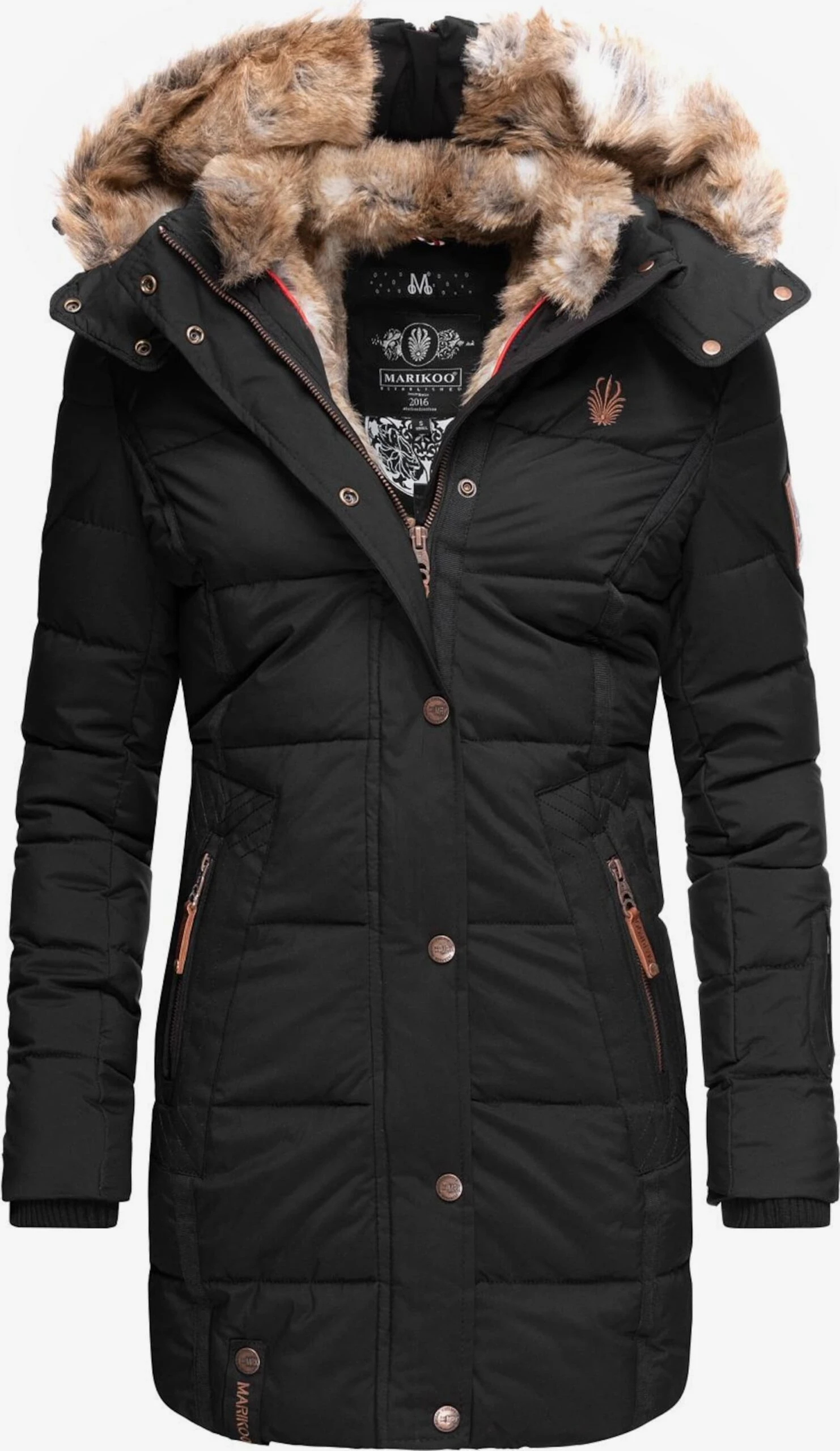 Marikoo Korte Mantels Wintermantel Dames Zwart 3 Marikoo Korte Mantels Wintermantel Dames Zwart