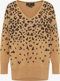 Faina Fijngebreide Truien Regular Trui Dames Camel